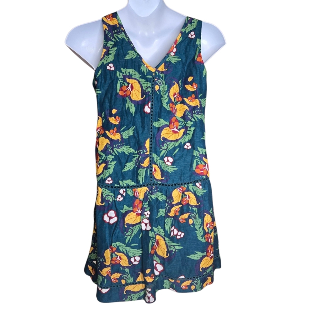 NEW Comptoir Des Cotonniers linen silk blend tropical jungle sleeveless dress M - Picture 4 of 12